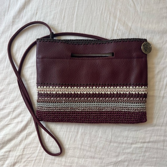 The Sak Back to Bali Genuine Leather Convertible Crossbody burgundy and cream - Picture 1 of 10